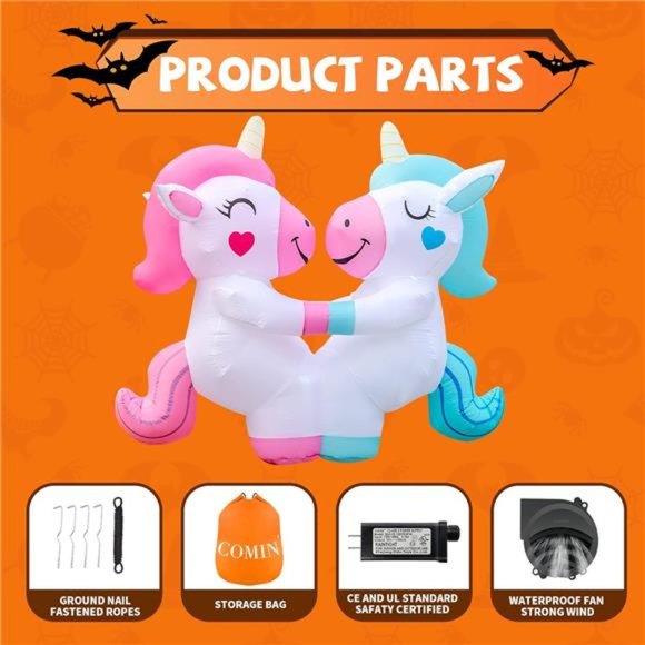 6FT Halloween Inflatables Unicorn Outdoor Decorations with Built-in LEDs - Picture 6 of 6